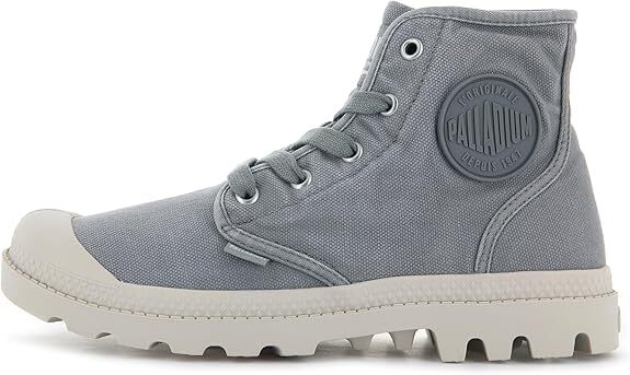Palladium Women's Pampa Hi Boot, Vegan Canvas Lace Up Gray Flannel BRAND NEW